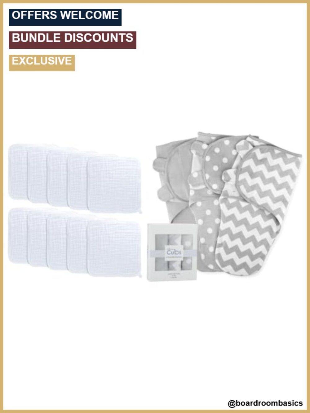 Muslin Cotton Baby Washcloths 10x10 10 Pack & Swaddle Blanket 3 Pack Sleep Sack